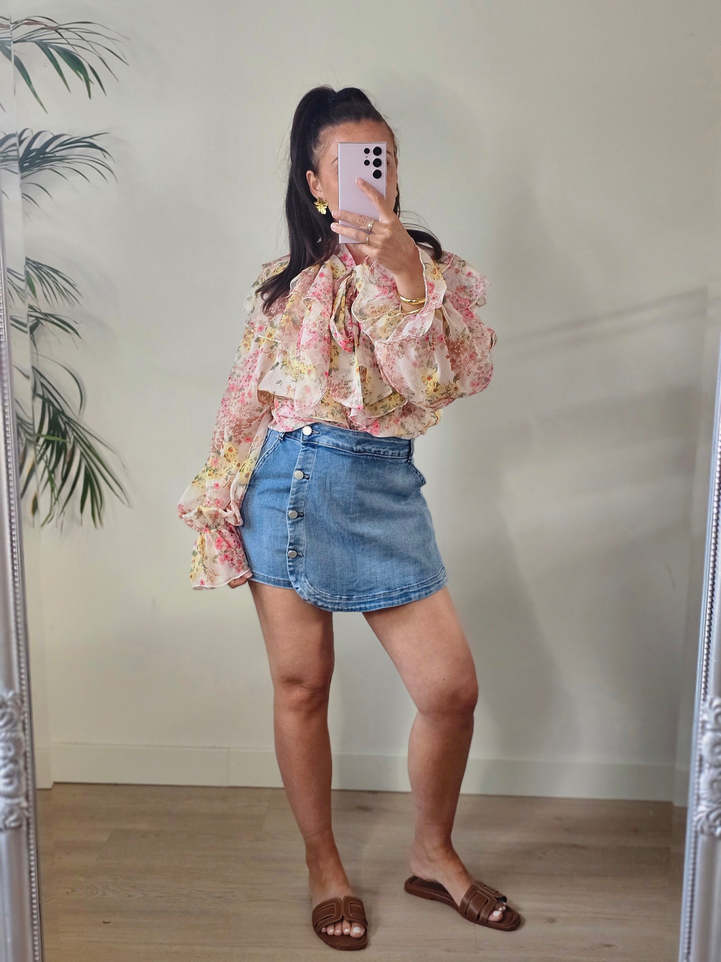 Ruffle flower blouse pastel