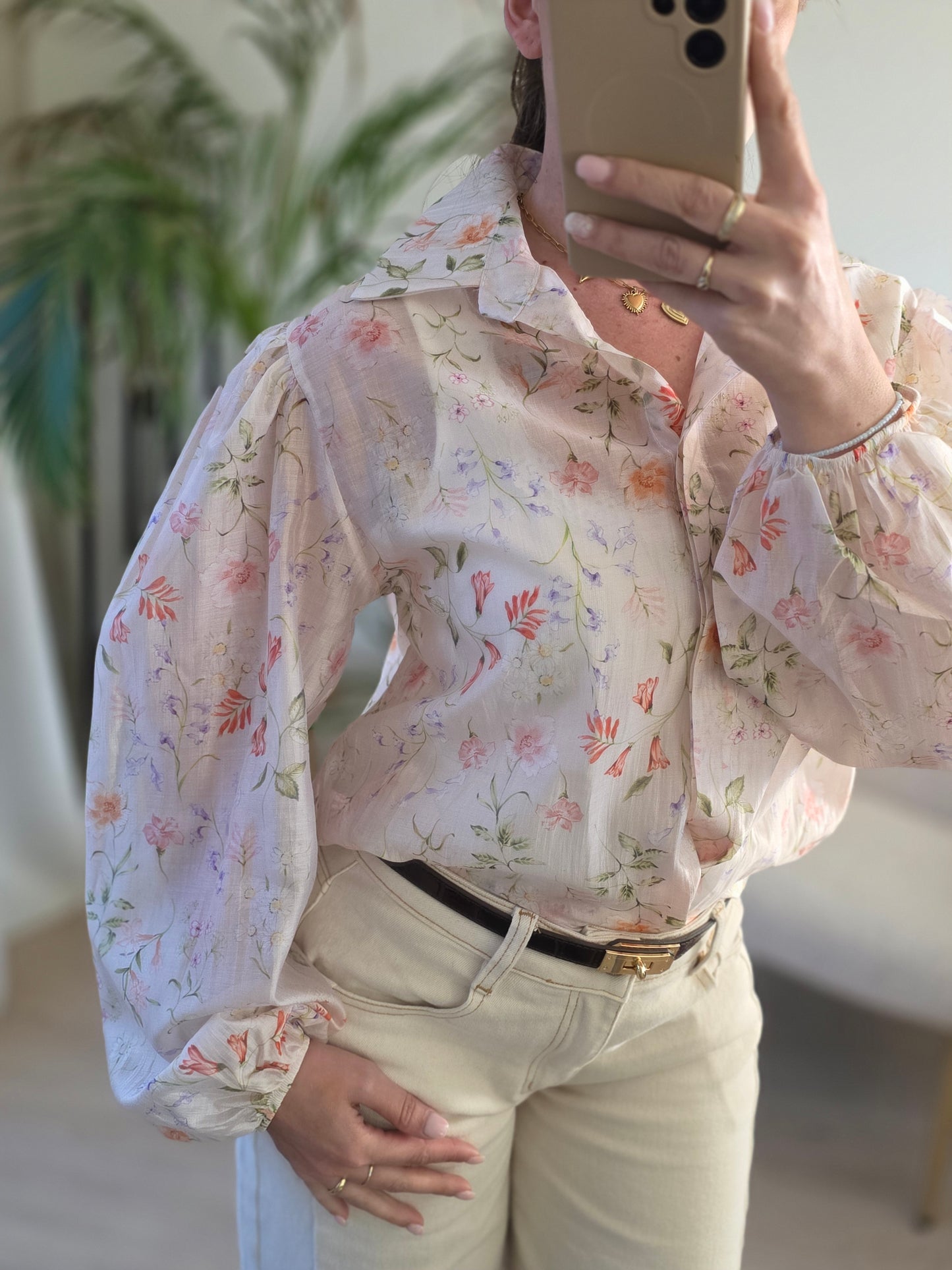 Flower orange/white blouse