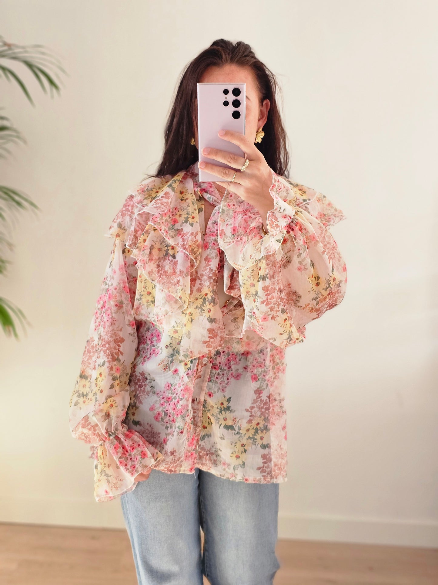 Ruffle flower blouse pastel