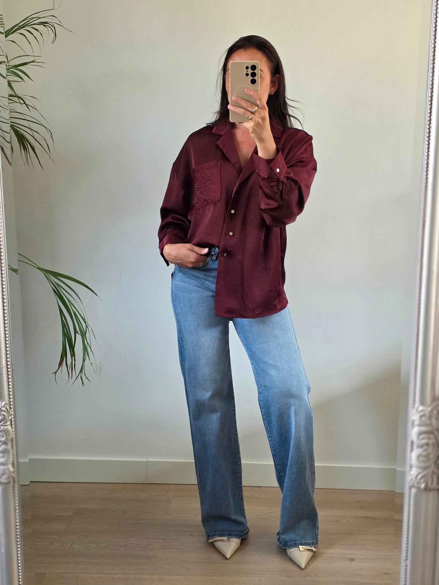 Satijnen blouse bordeaux rood
