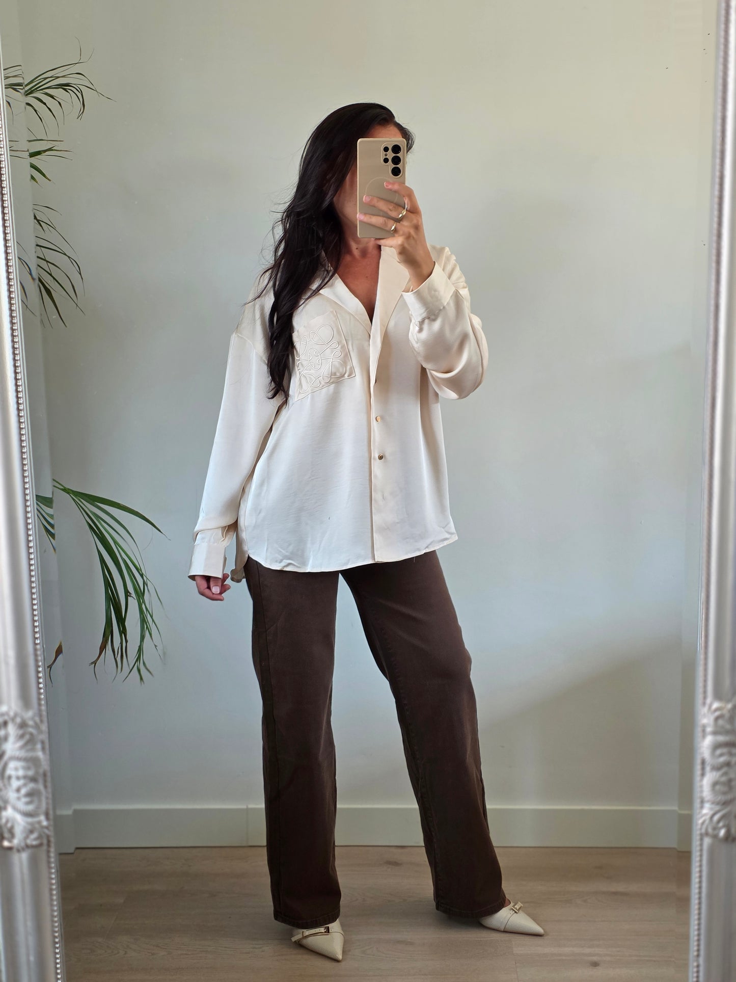 Satijnen blouse beige