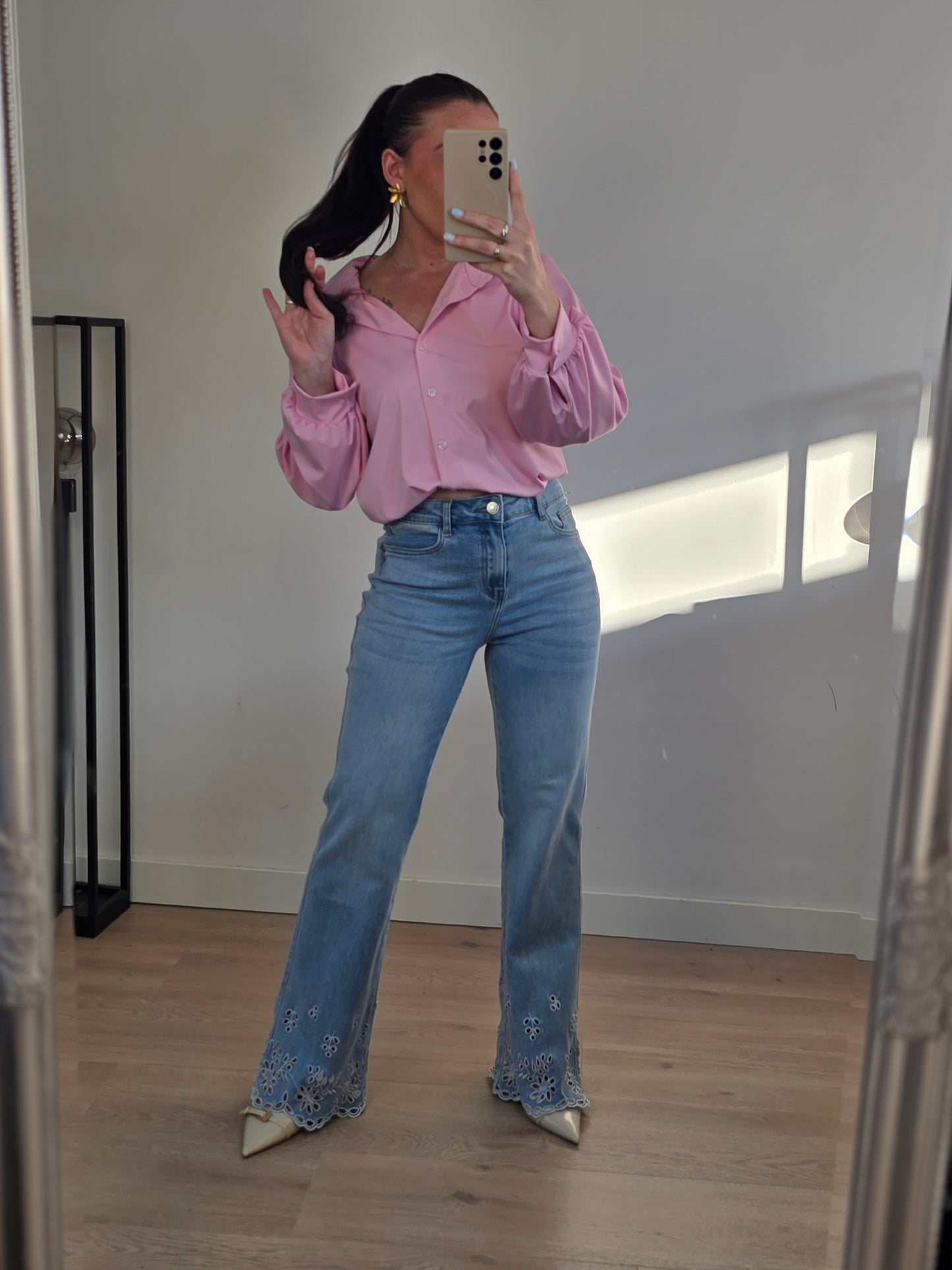 Wide leg broderie