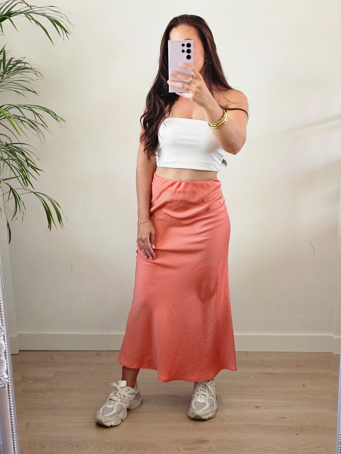 Silky midi skirt orange