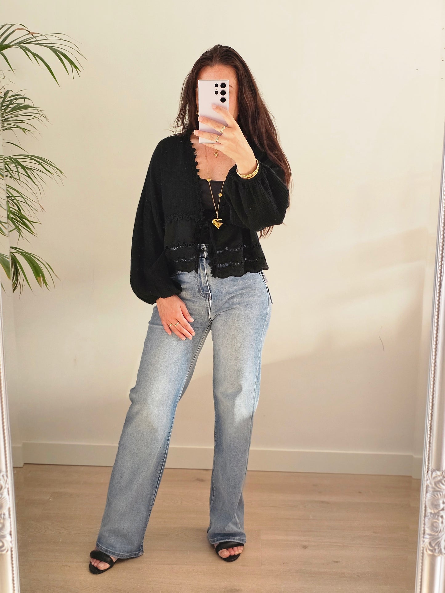 Mousseline top zwart