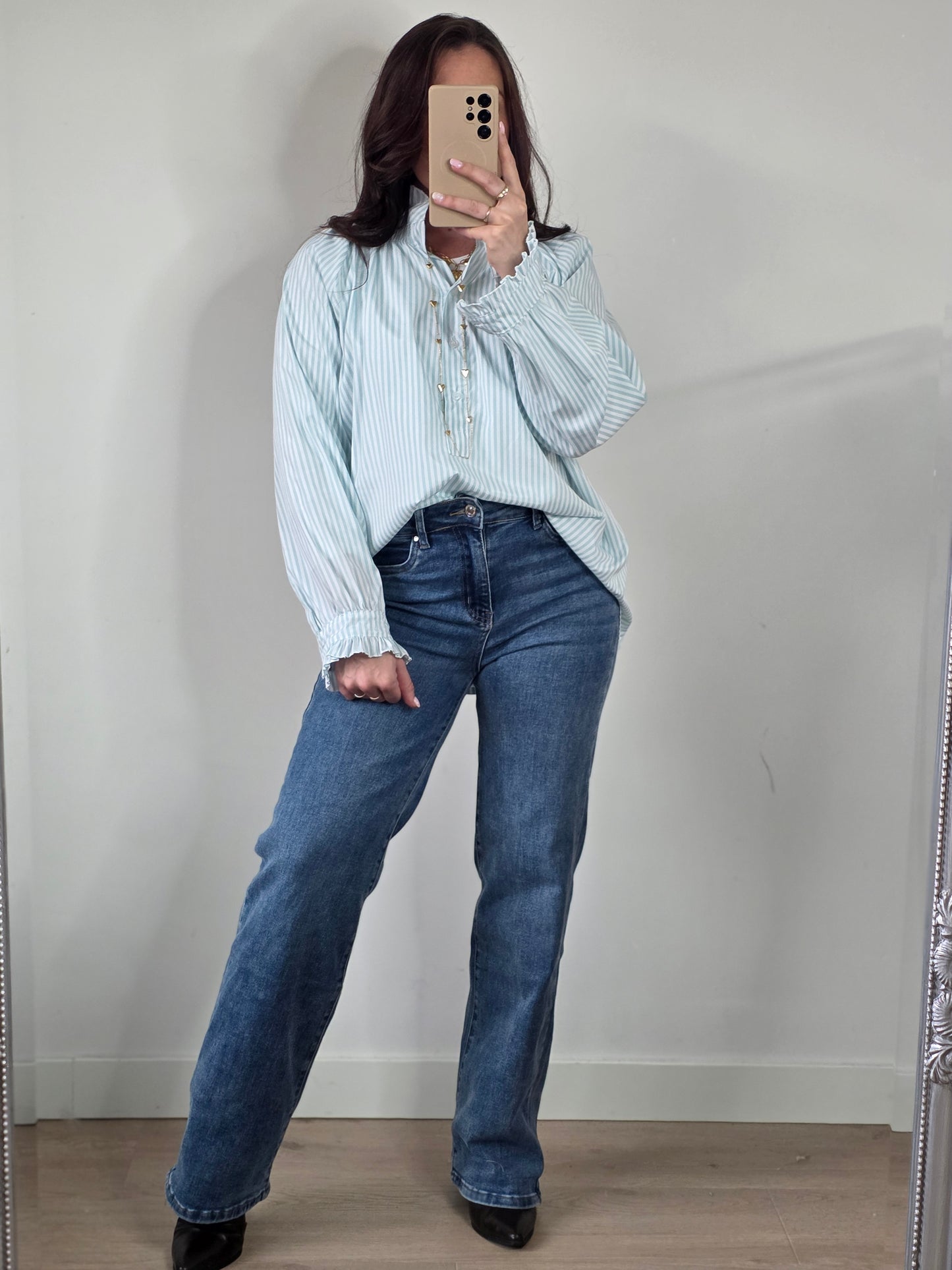 Striped ruffle blouse mint