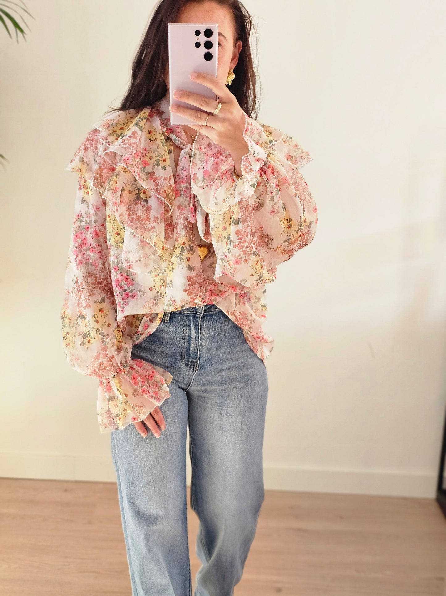 Ruffle flower blouse pastel