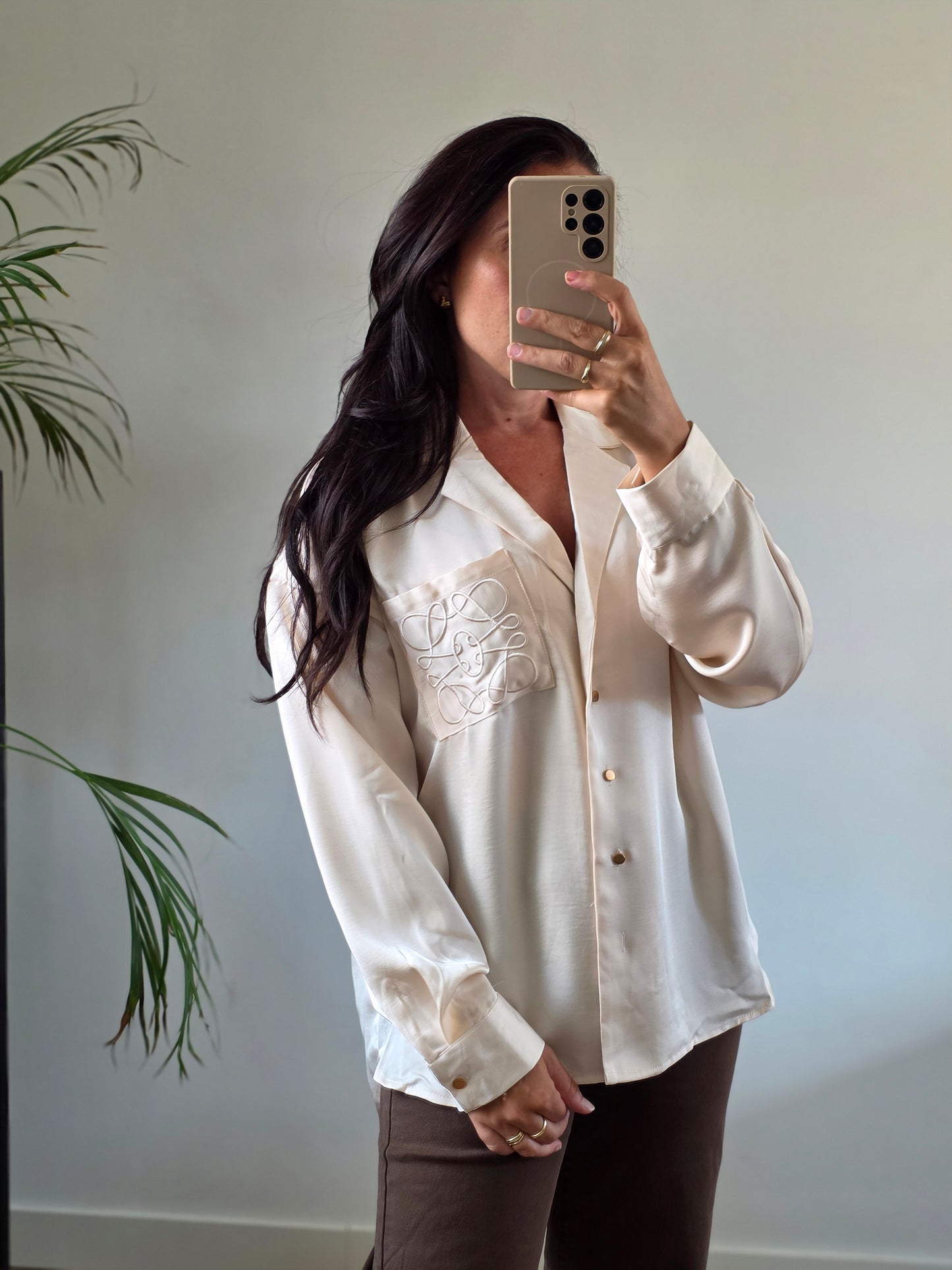 Satijnen blouse beige