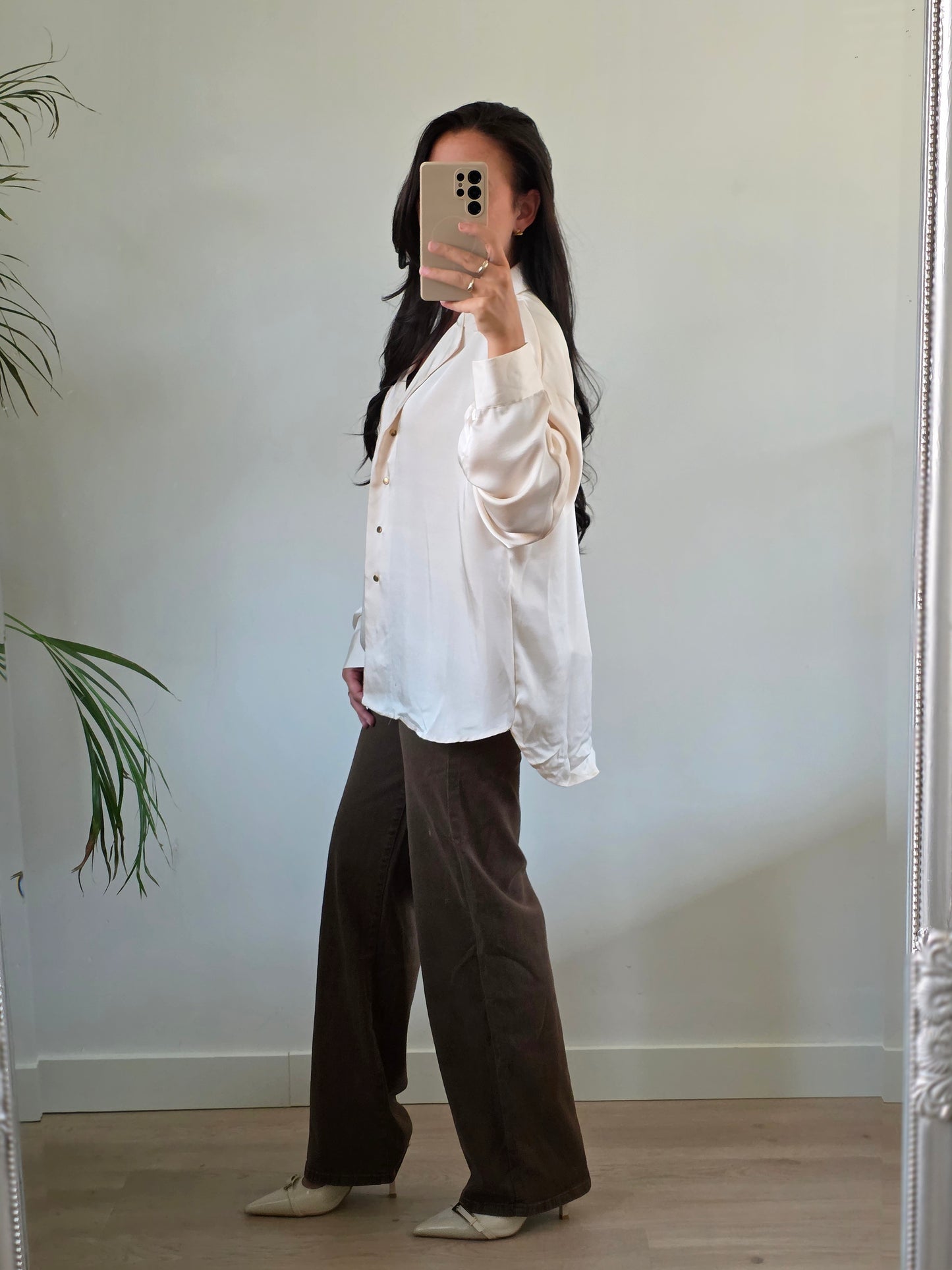 Satijnen blouse beige