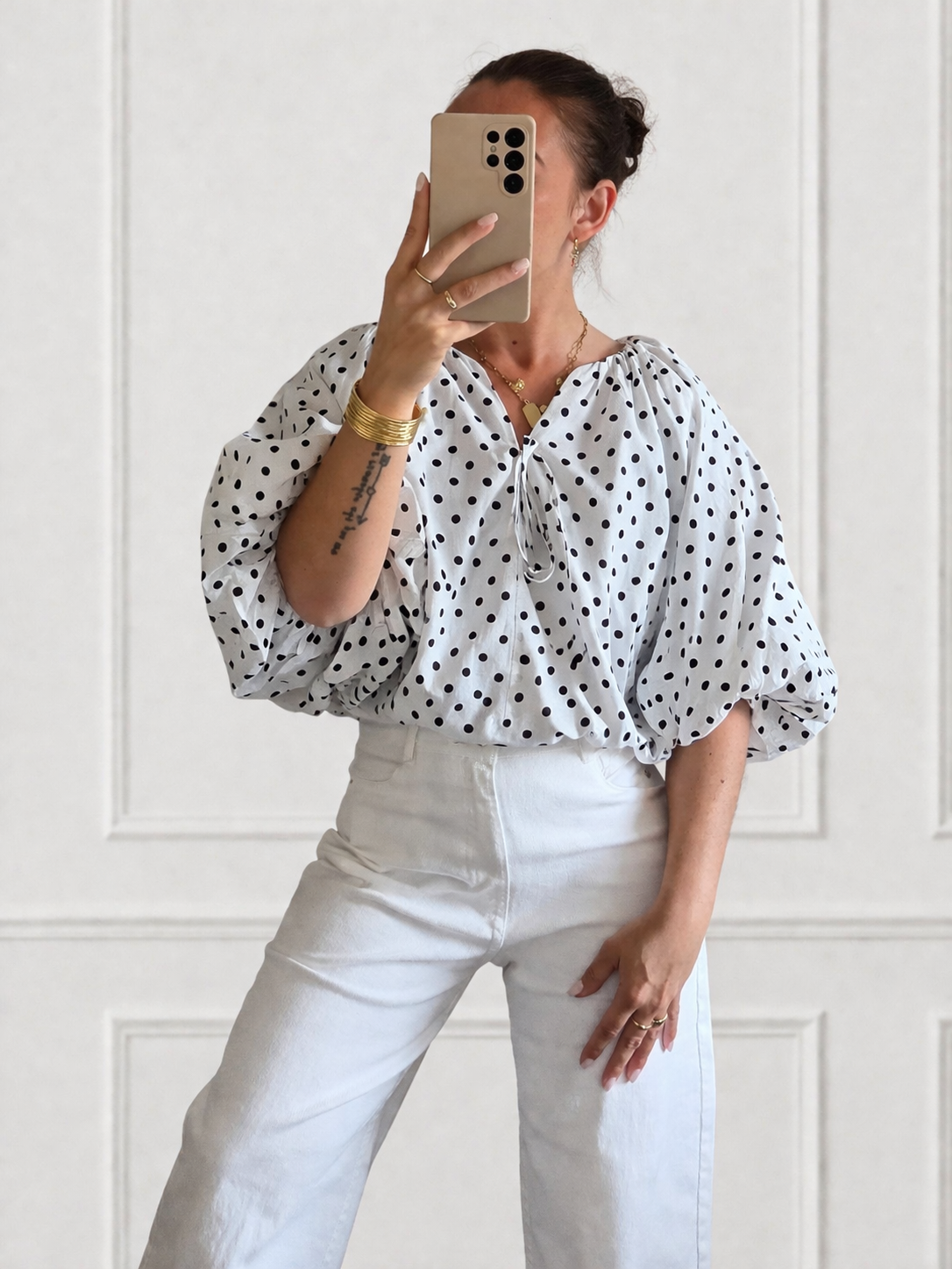 Polkadot top zwart/wit