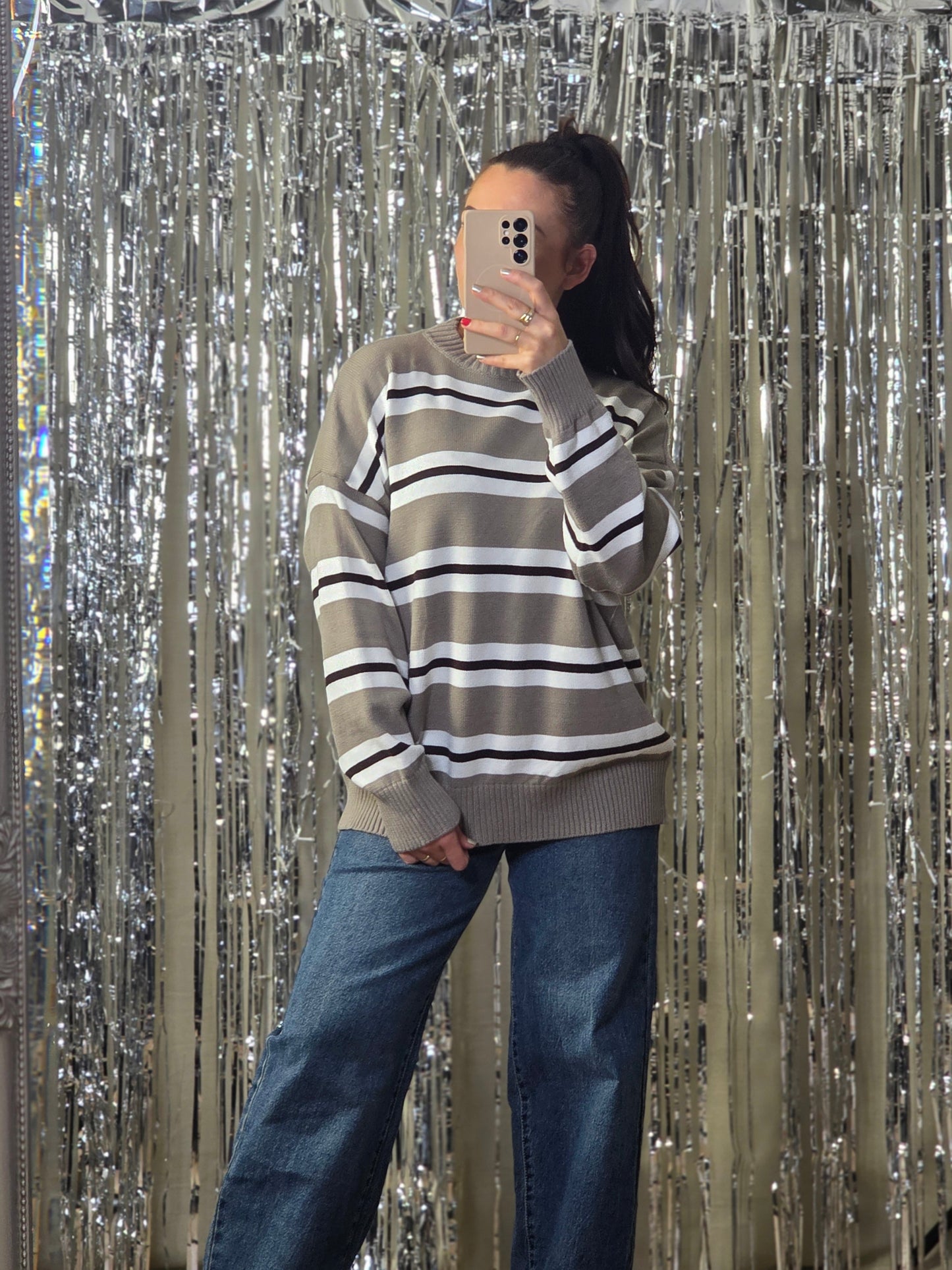 Striped sweater taupe