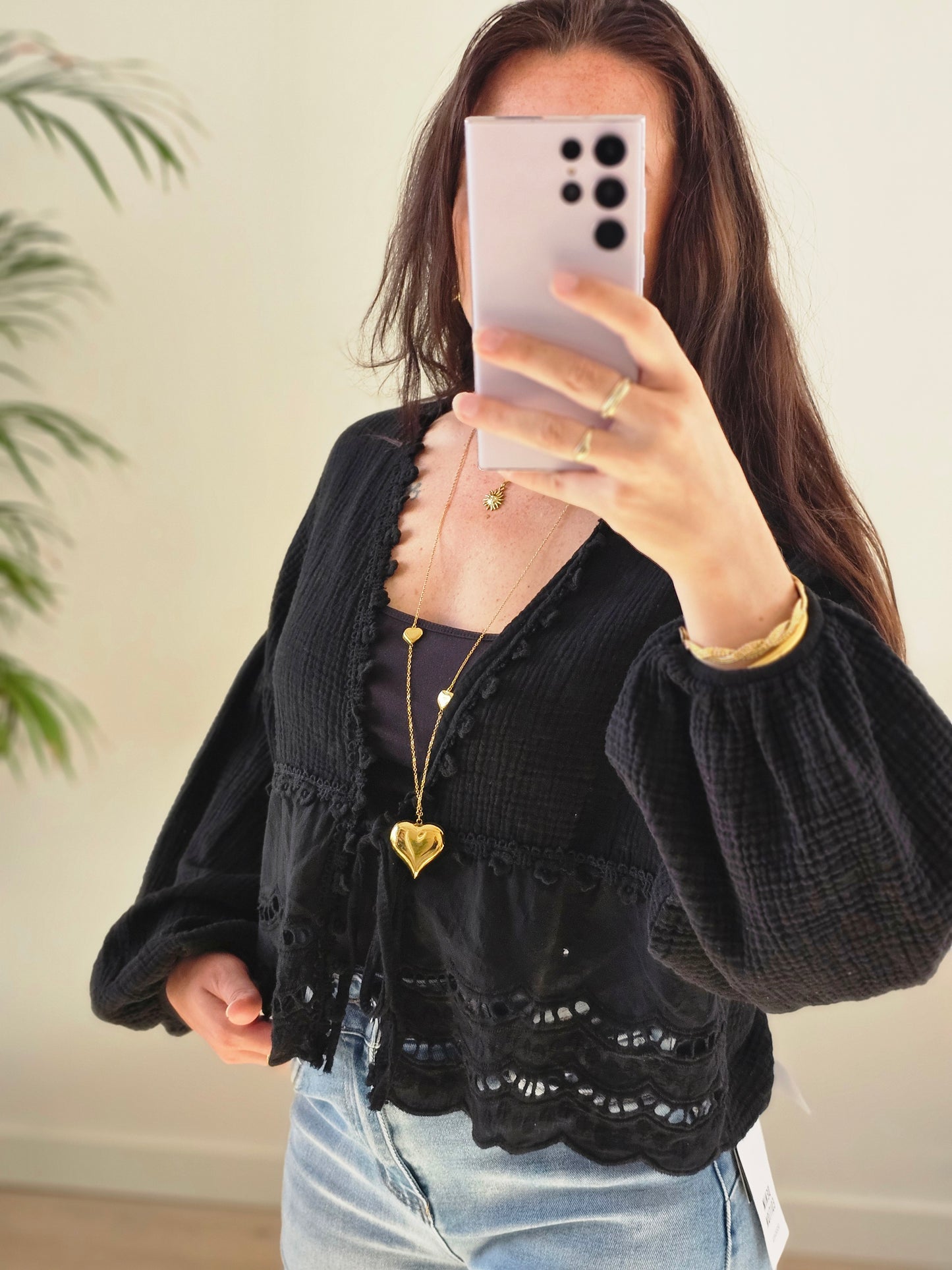 Mousseline top zwart