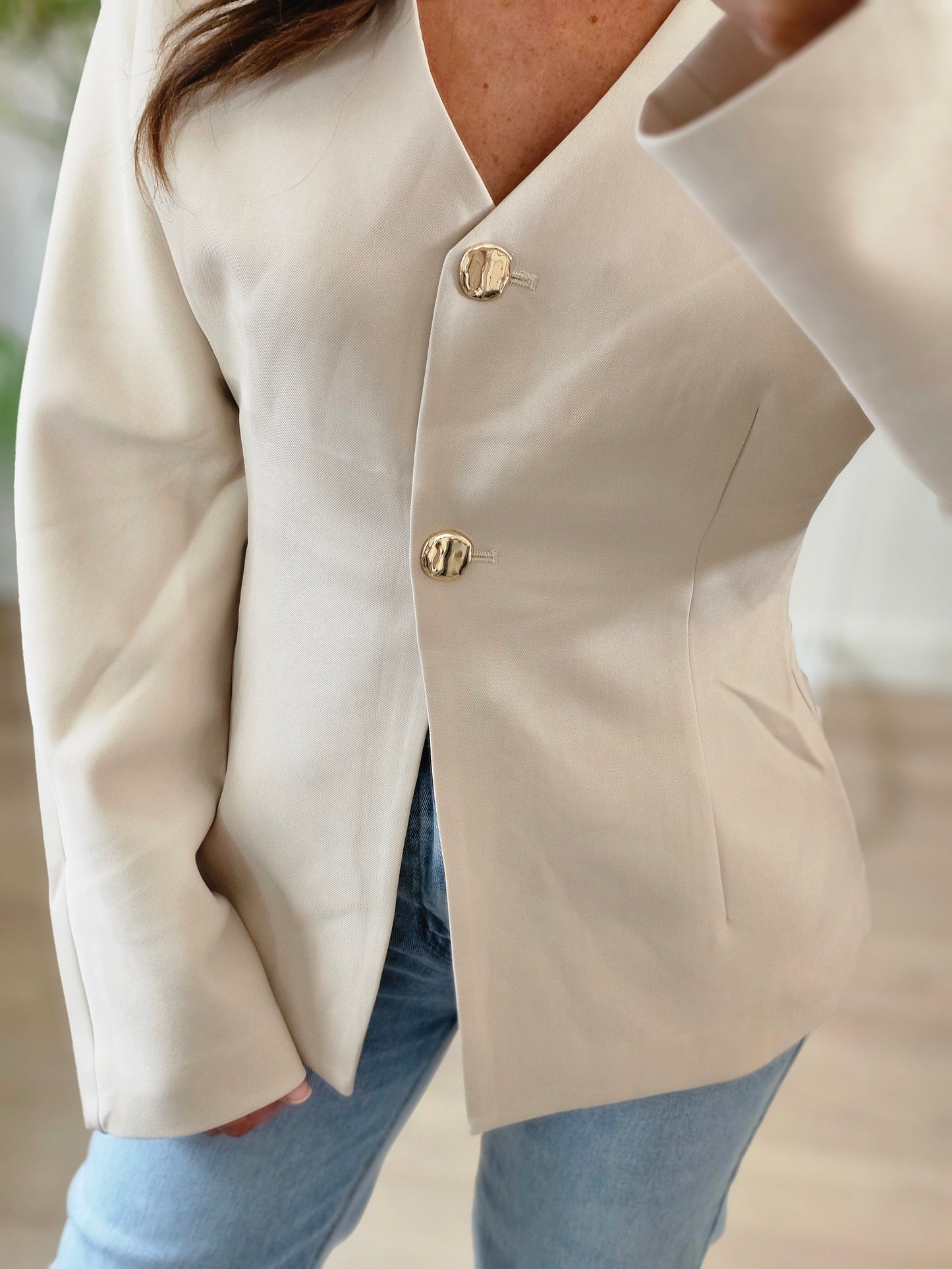 Getailleerde blazer beige