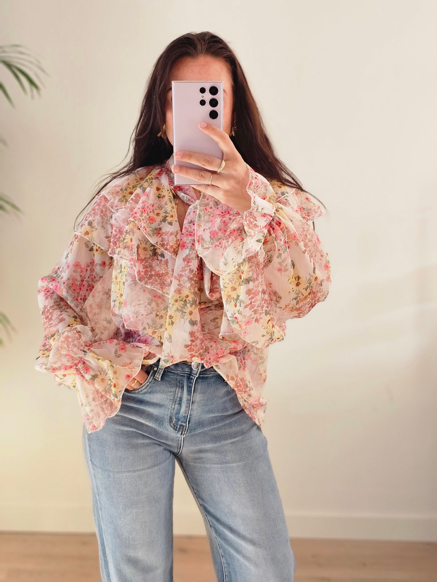 Ruffle flower blouse pastel