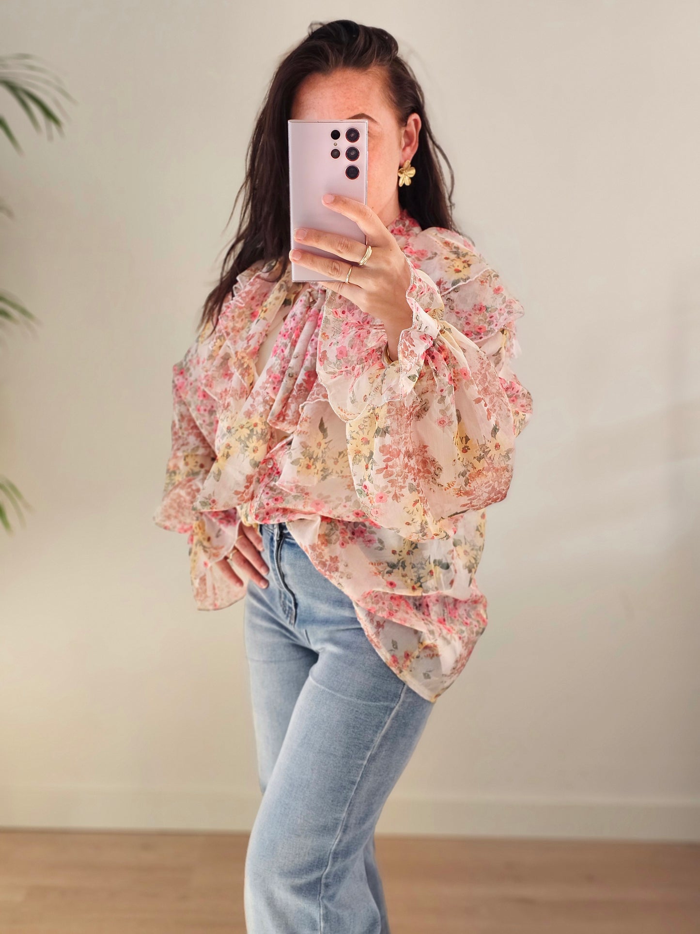 Ruffle flower blouse pastel
