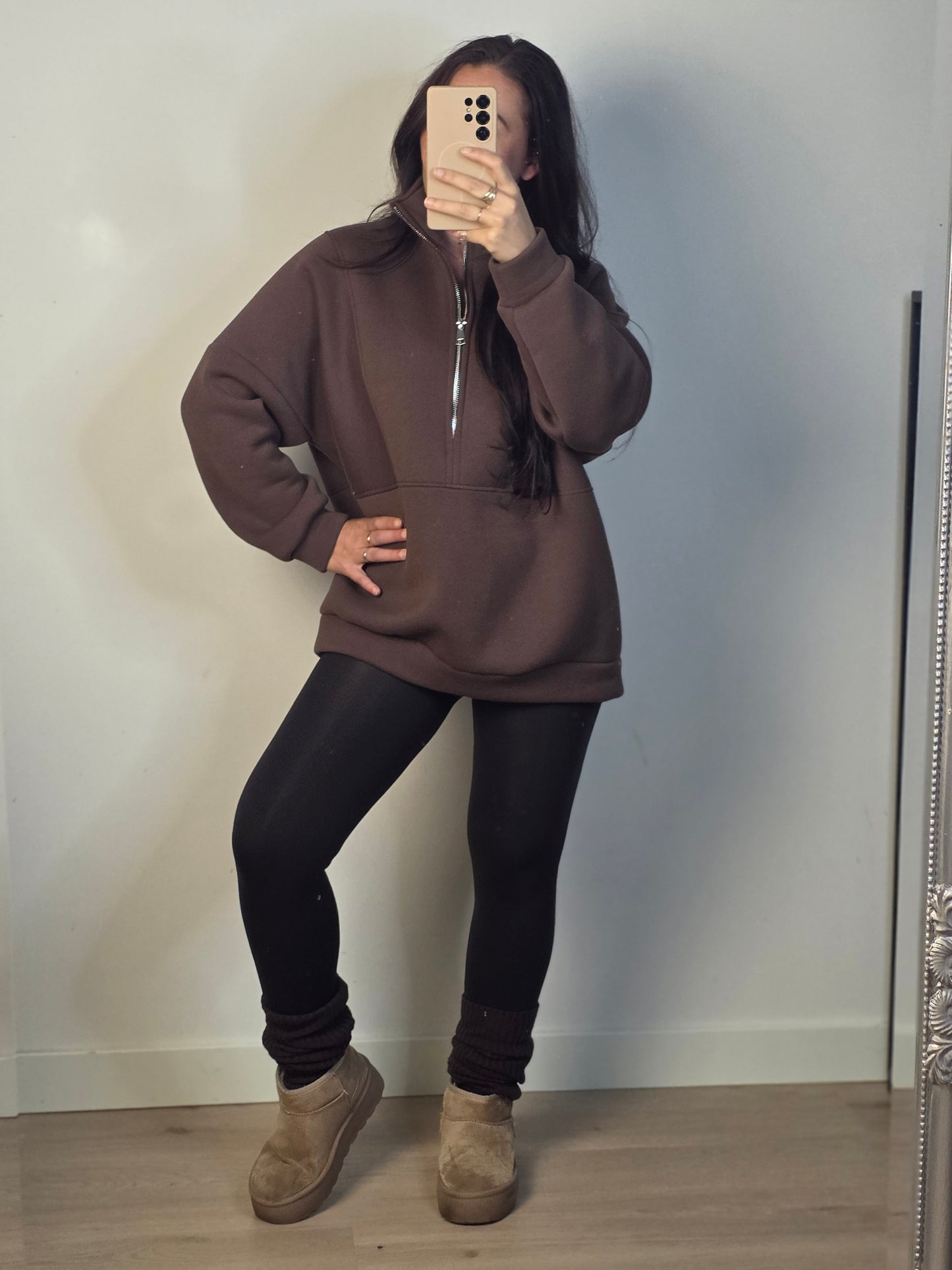 Zipper sweater chocolate brown