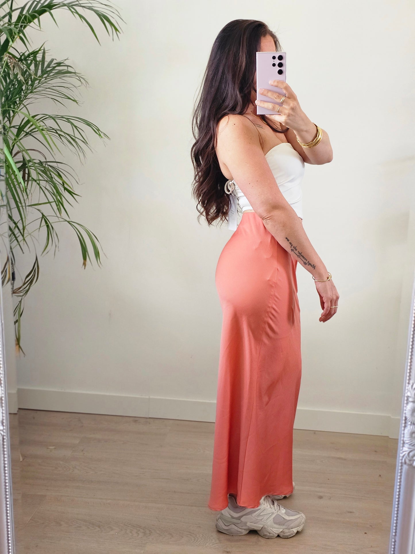 Silky midi skirt orange