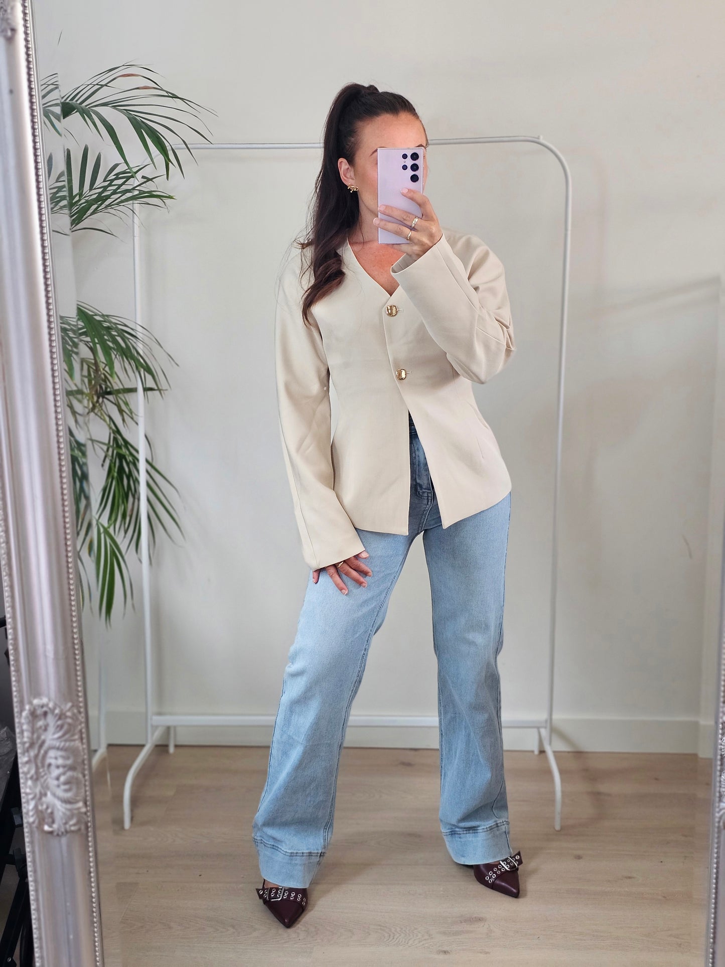 Getailleerde blazer beige