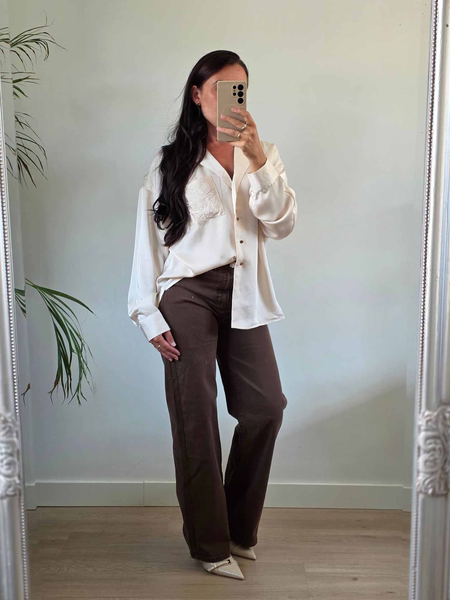 Satijnen blouse beige