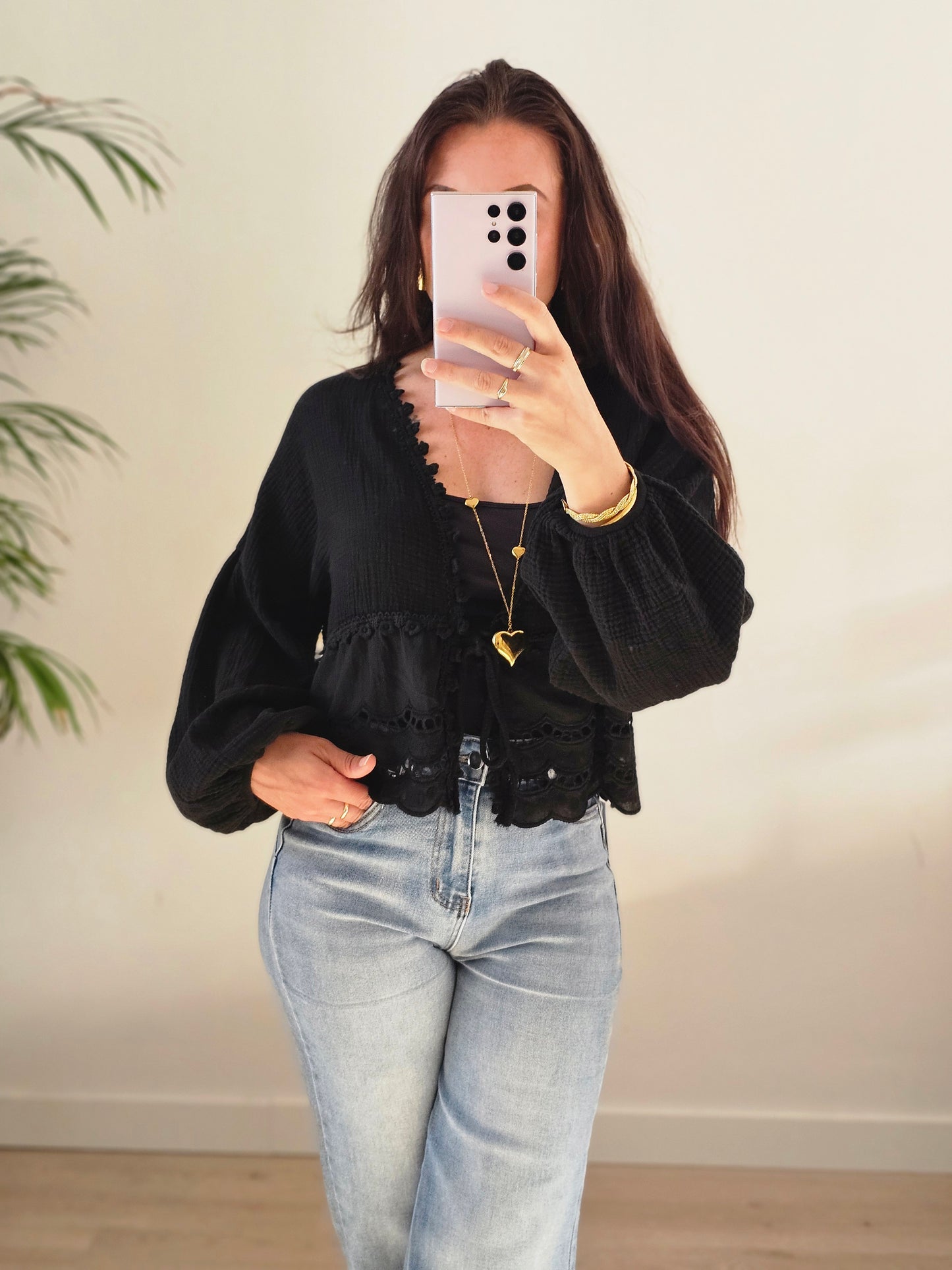 Mousseline top zwart