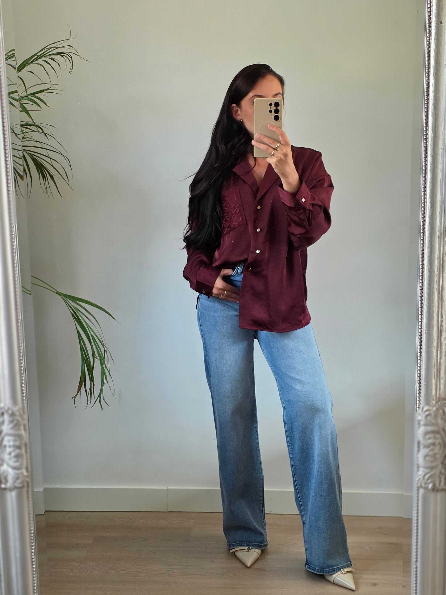 Satijnen blouse bordeaux rood