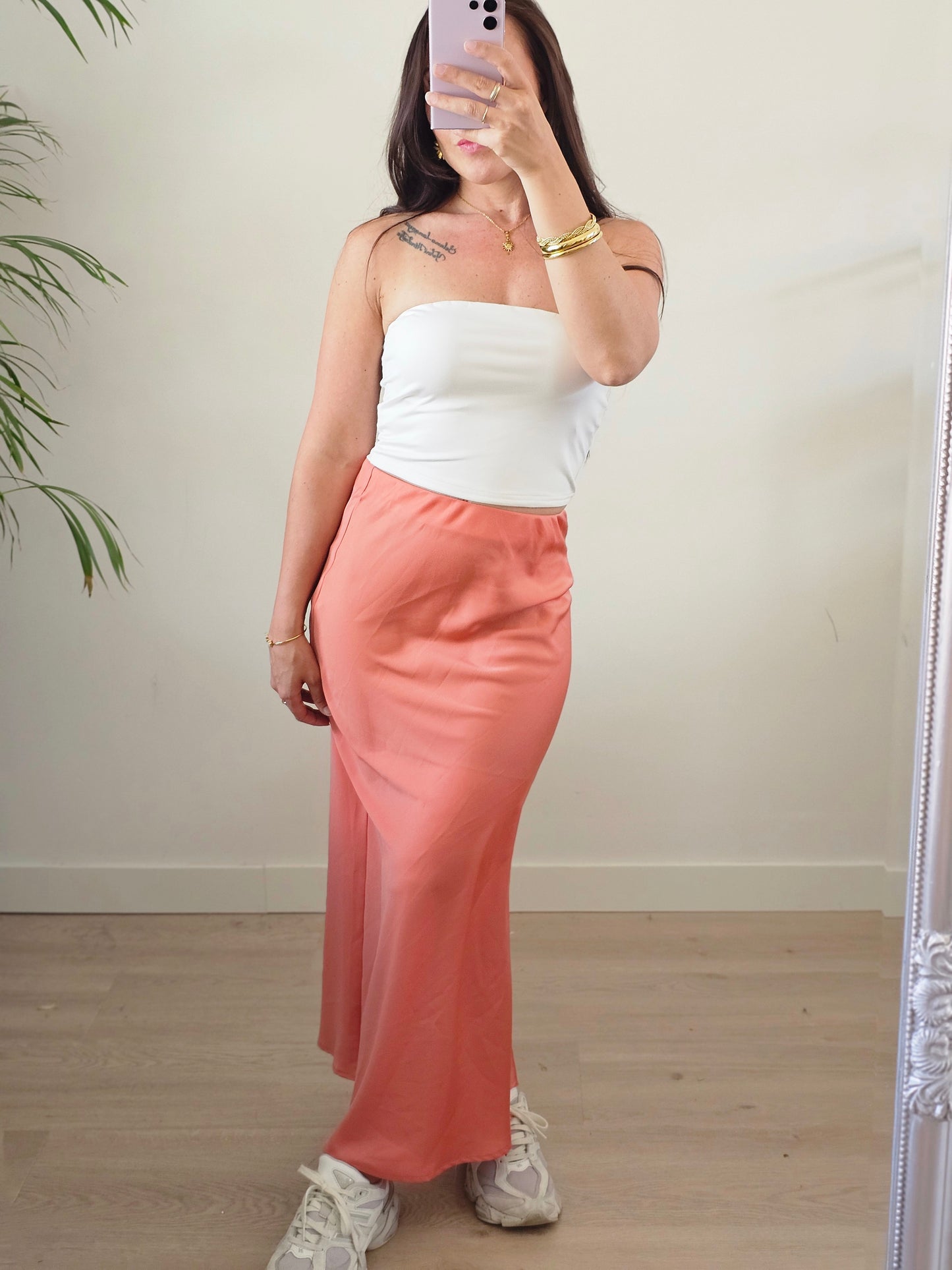 Silky midi skirt orange