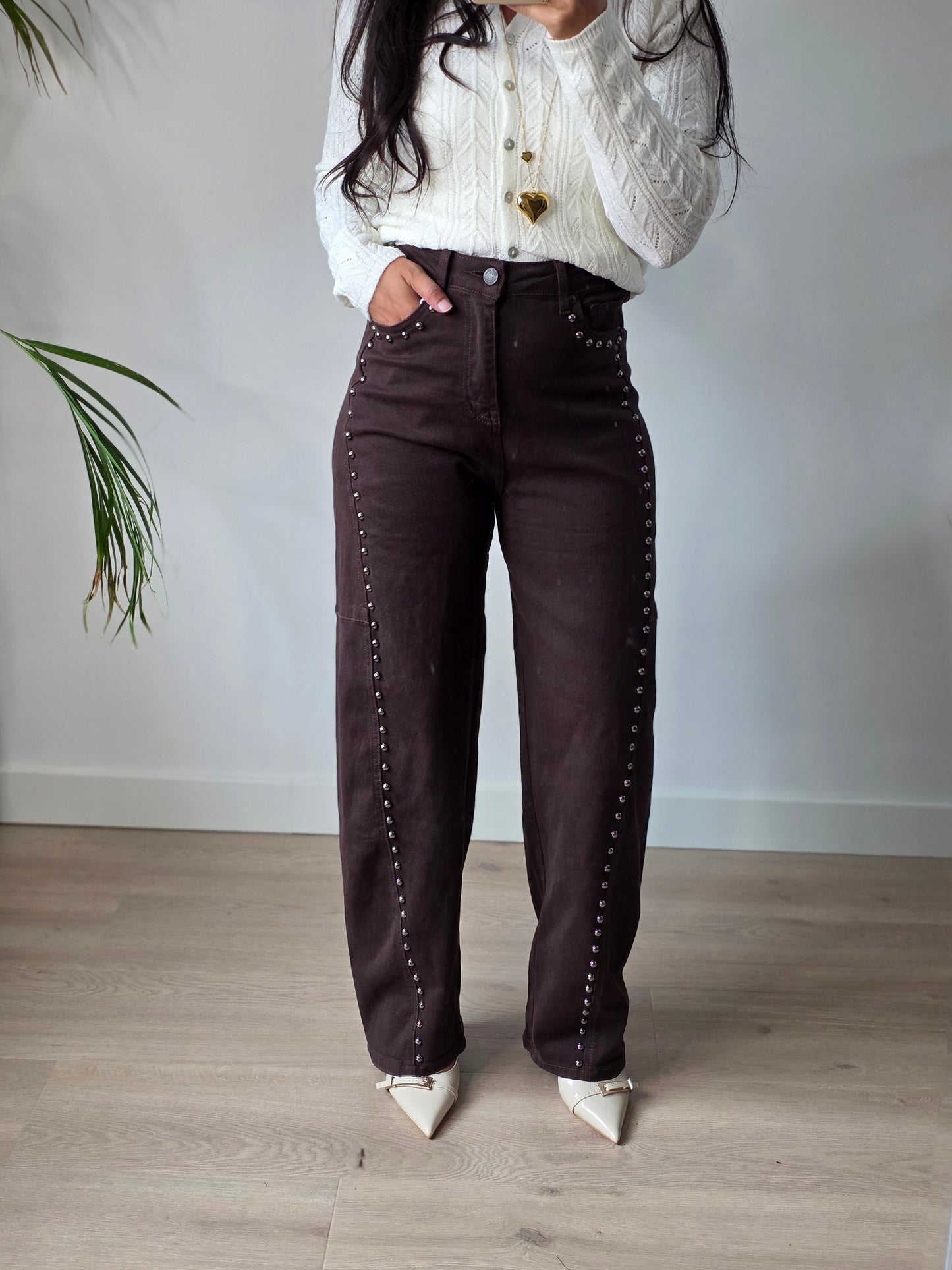 Ballon studs jeans brown