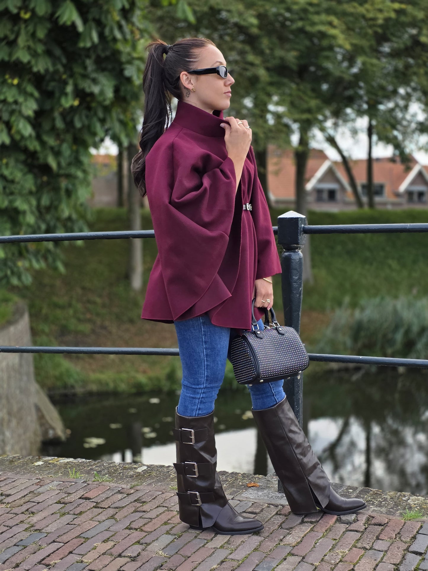 Poncho Noortje bordeaux rood
