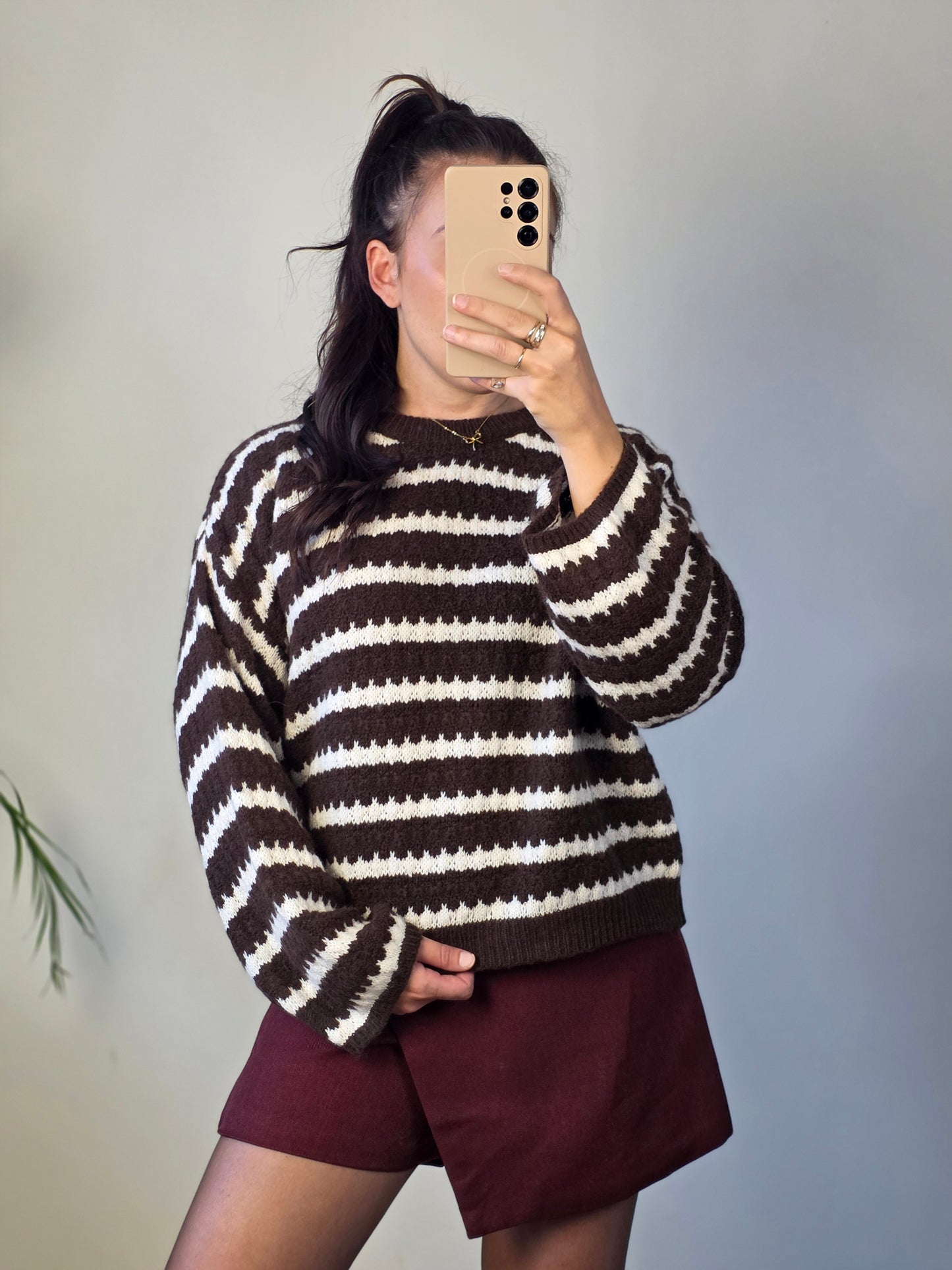 Trui streep choco bruin