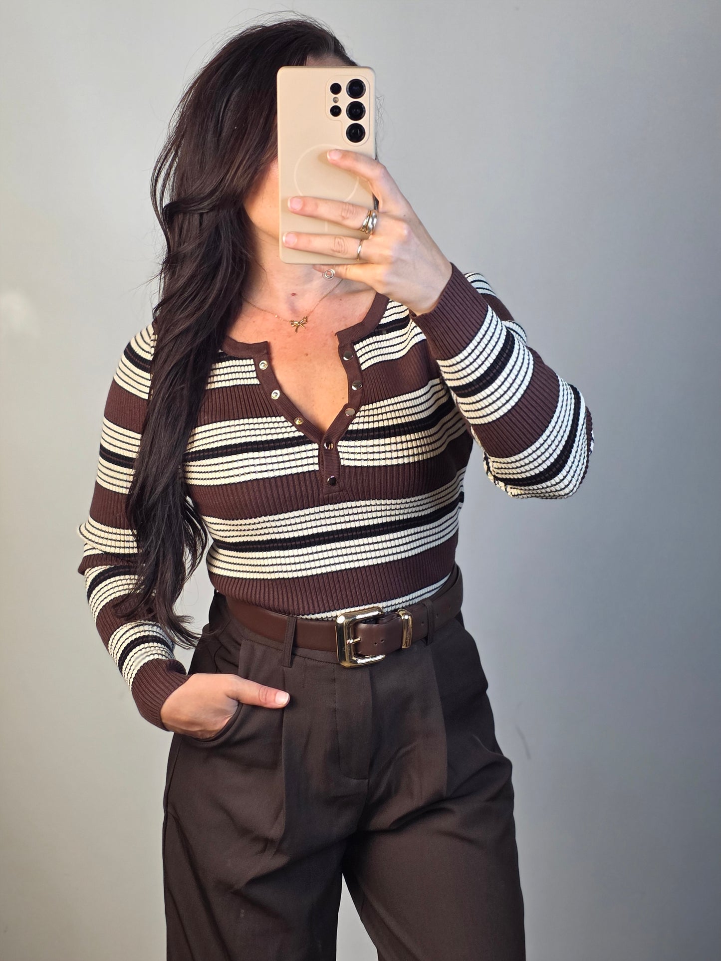 Striped top button