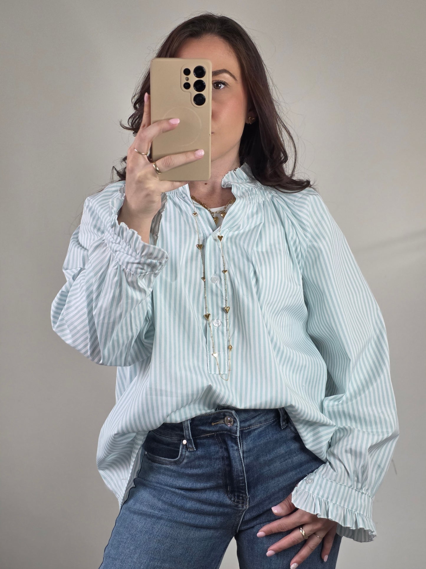 Striped ruffle blouse mint