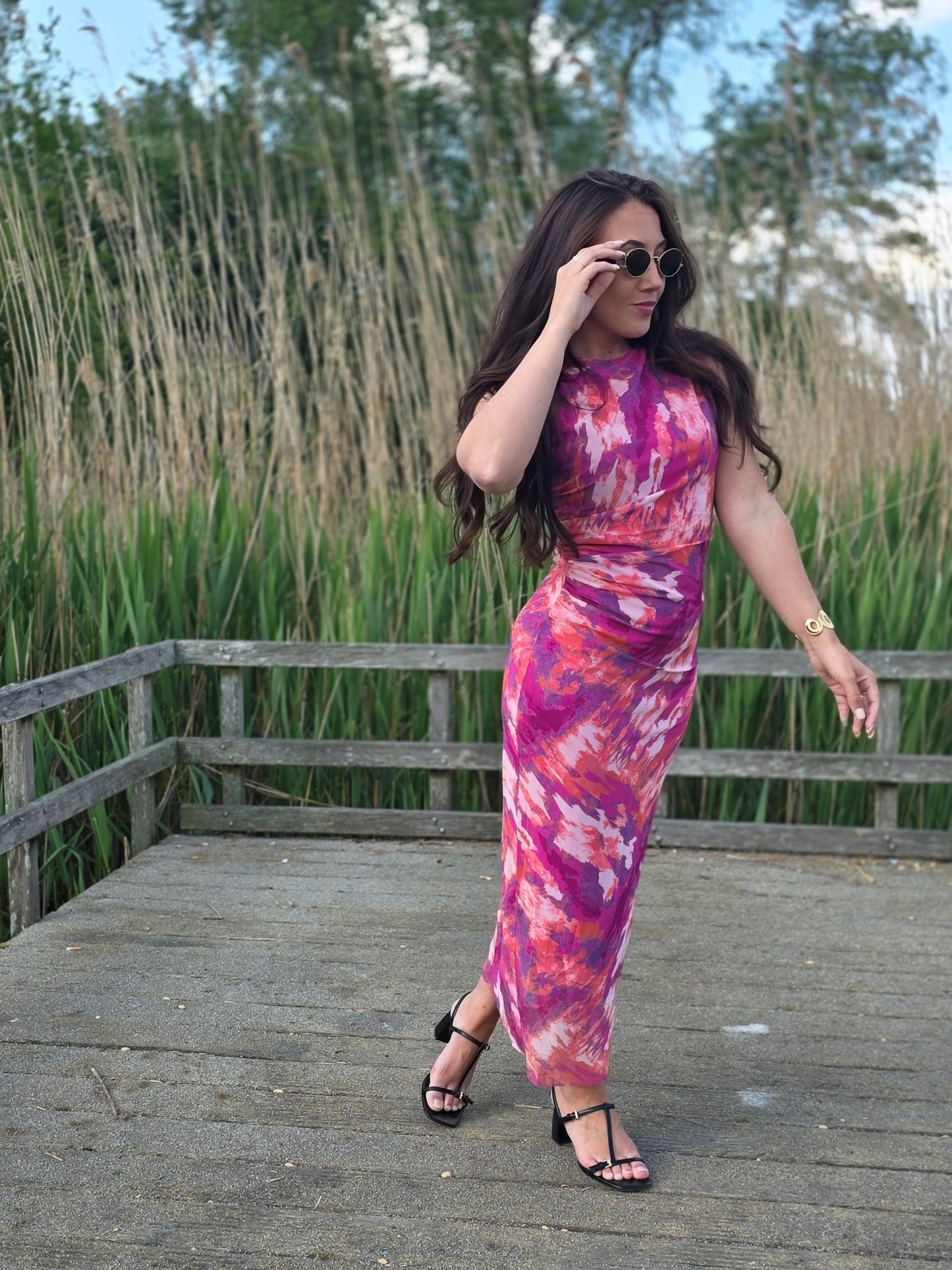 Mesh dress pink/orange