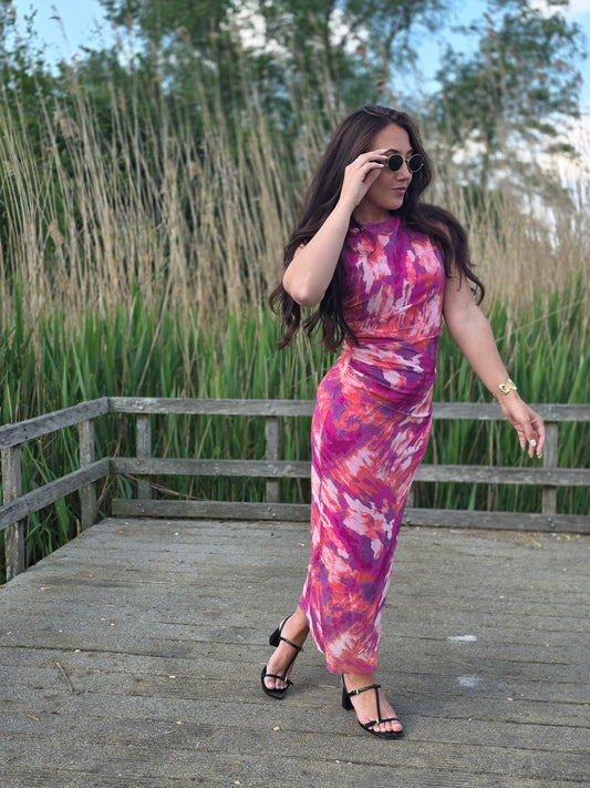 Mesh dress pink/orange