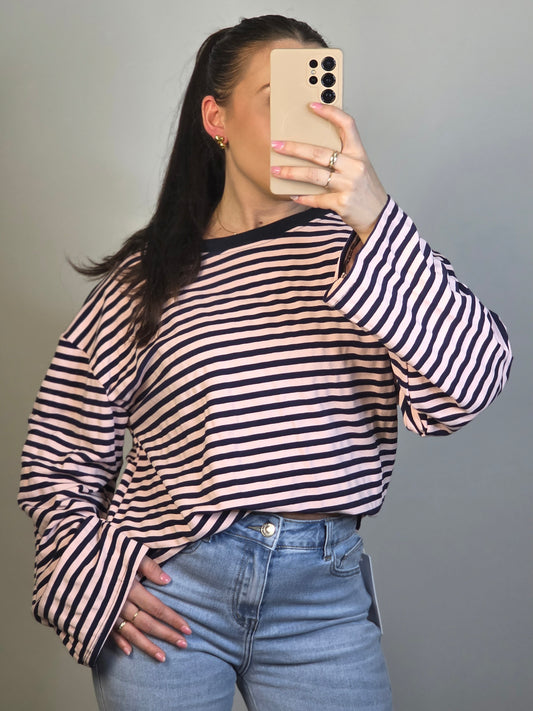 Striped longsleeve navy blue & pink
