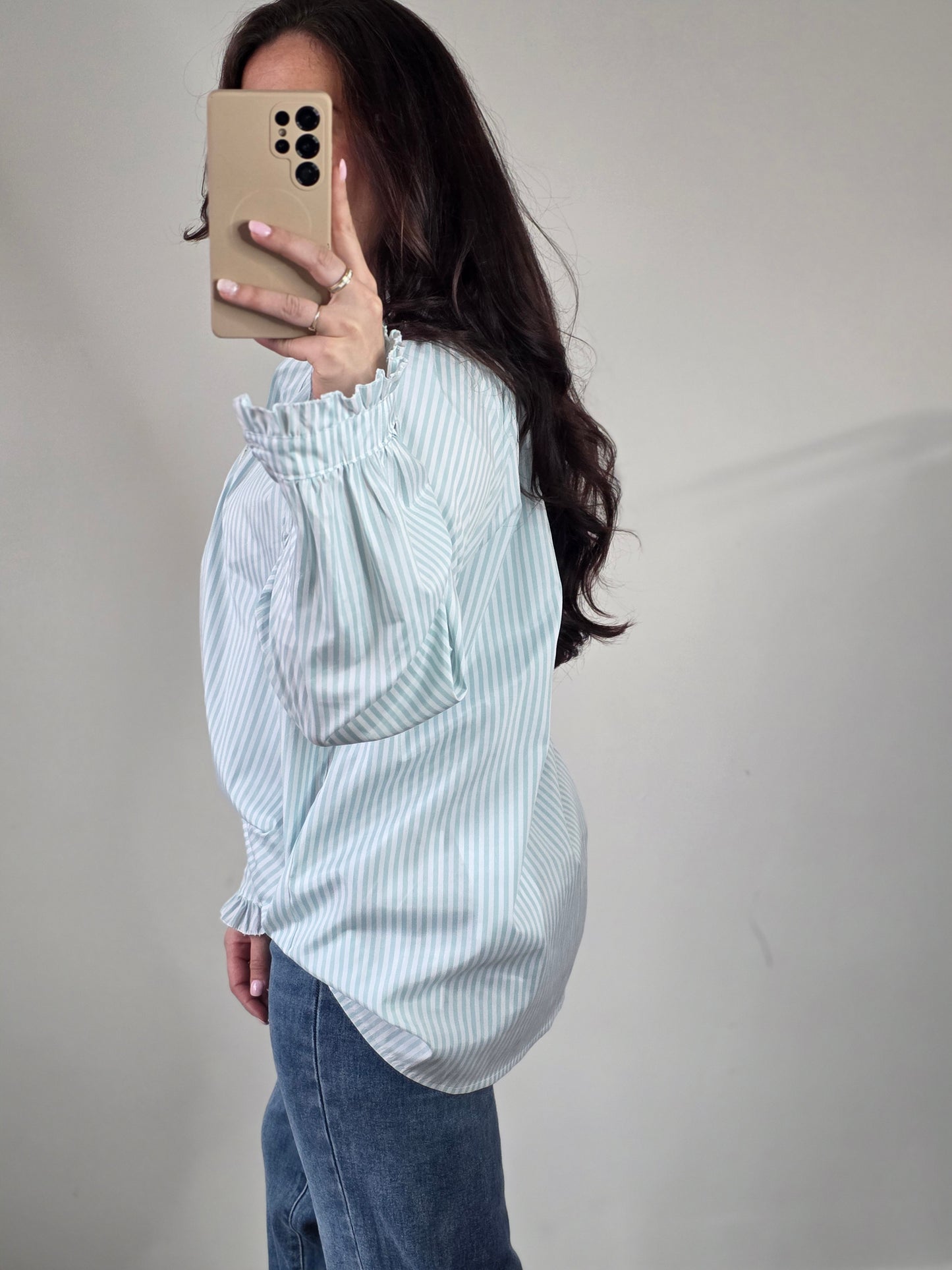Striped ruffle blouse mint