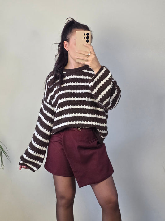 Trui streep choco bruin