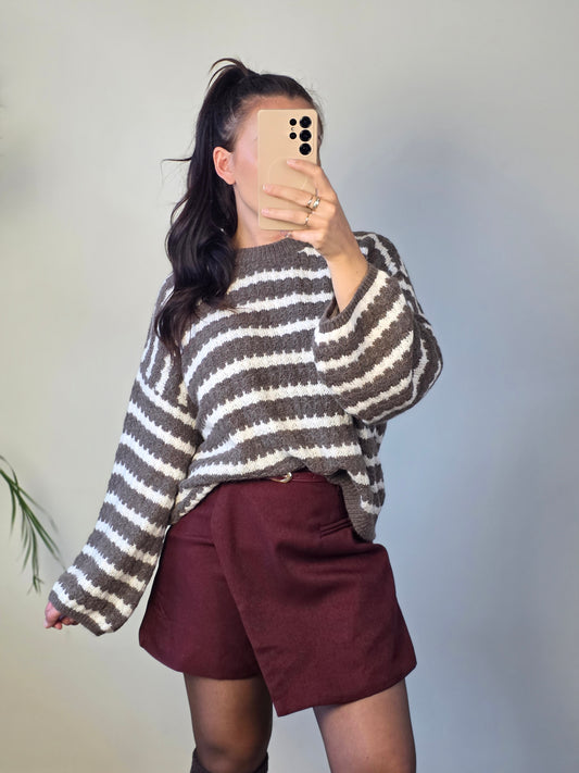 Trui streep taupe