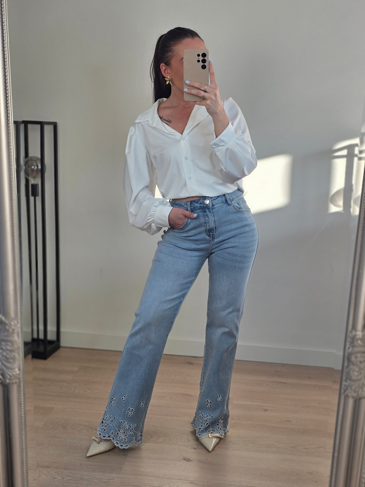 Wide leg broderie