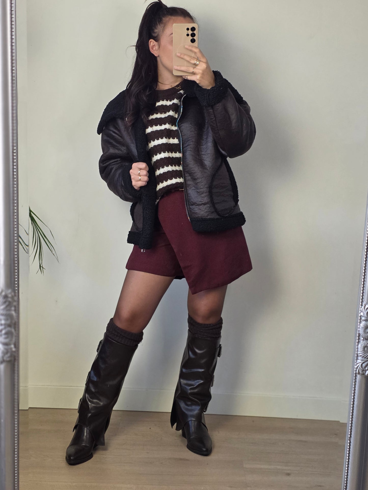 Trui streep choco bruin