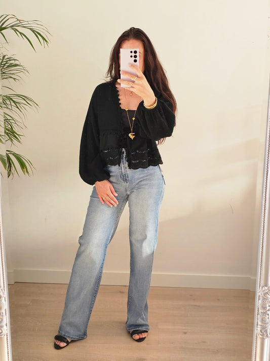 Mousseline top zwart