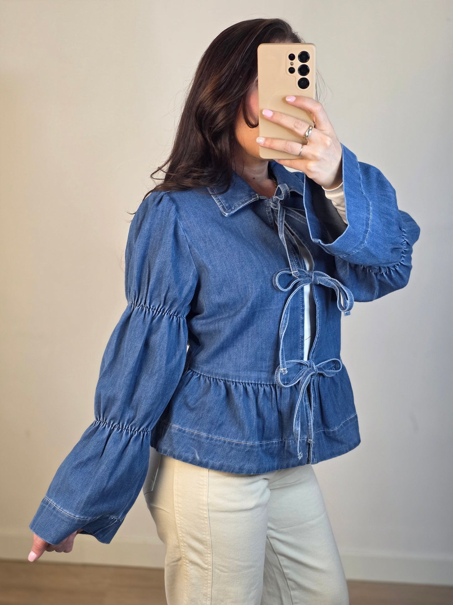 Denim bow blouse