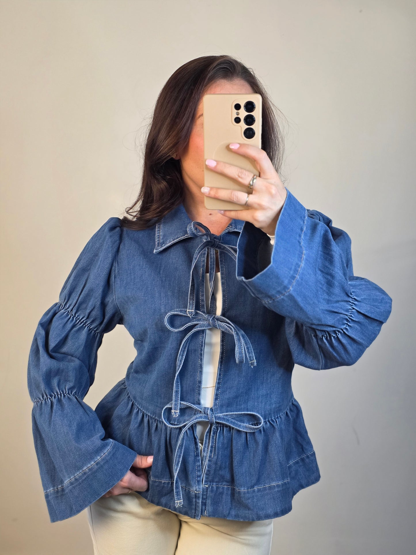 Denim bow blouse