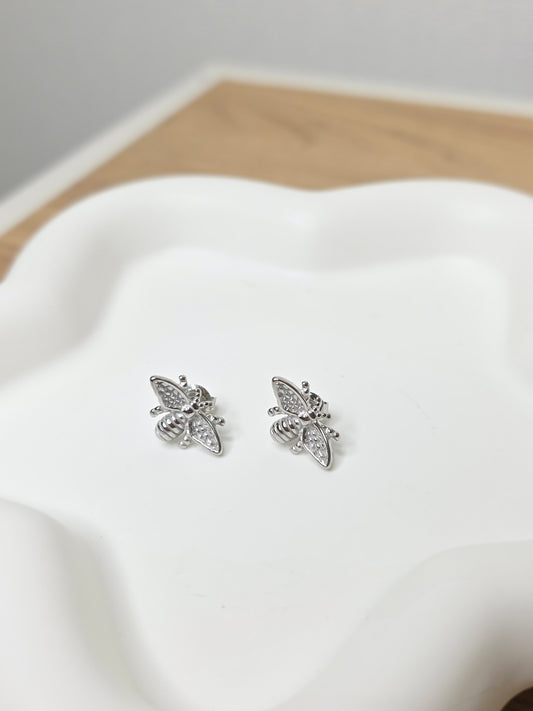 Bee stud earrings silver