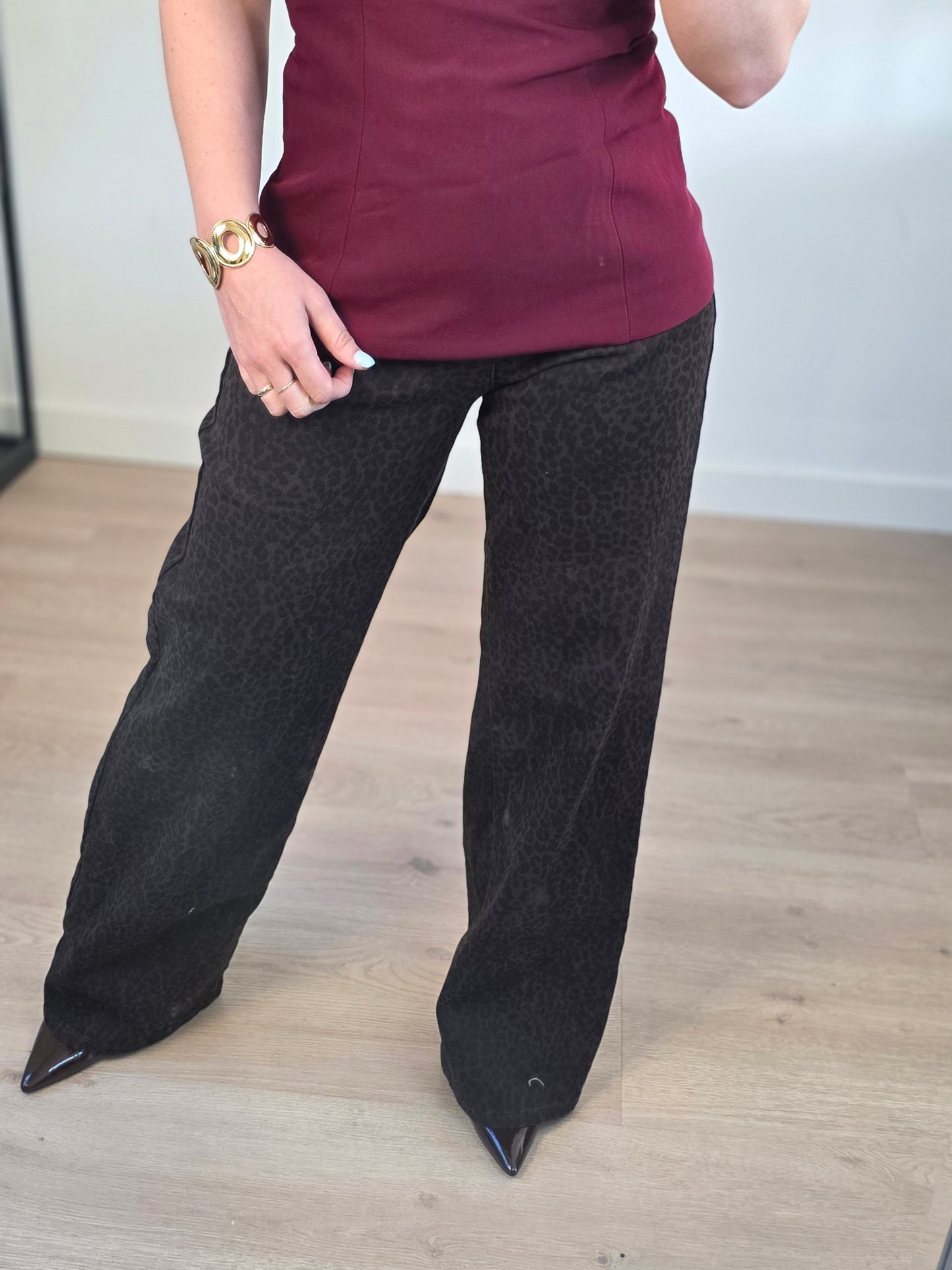Leopard wide leg jeans