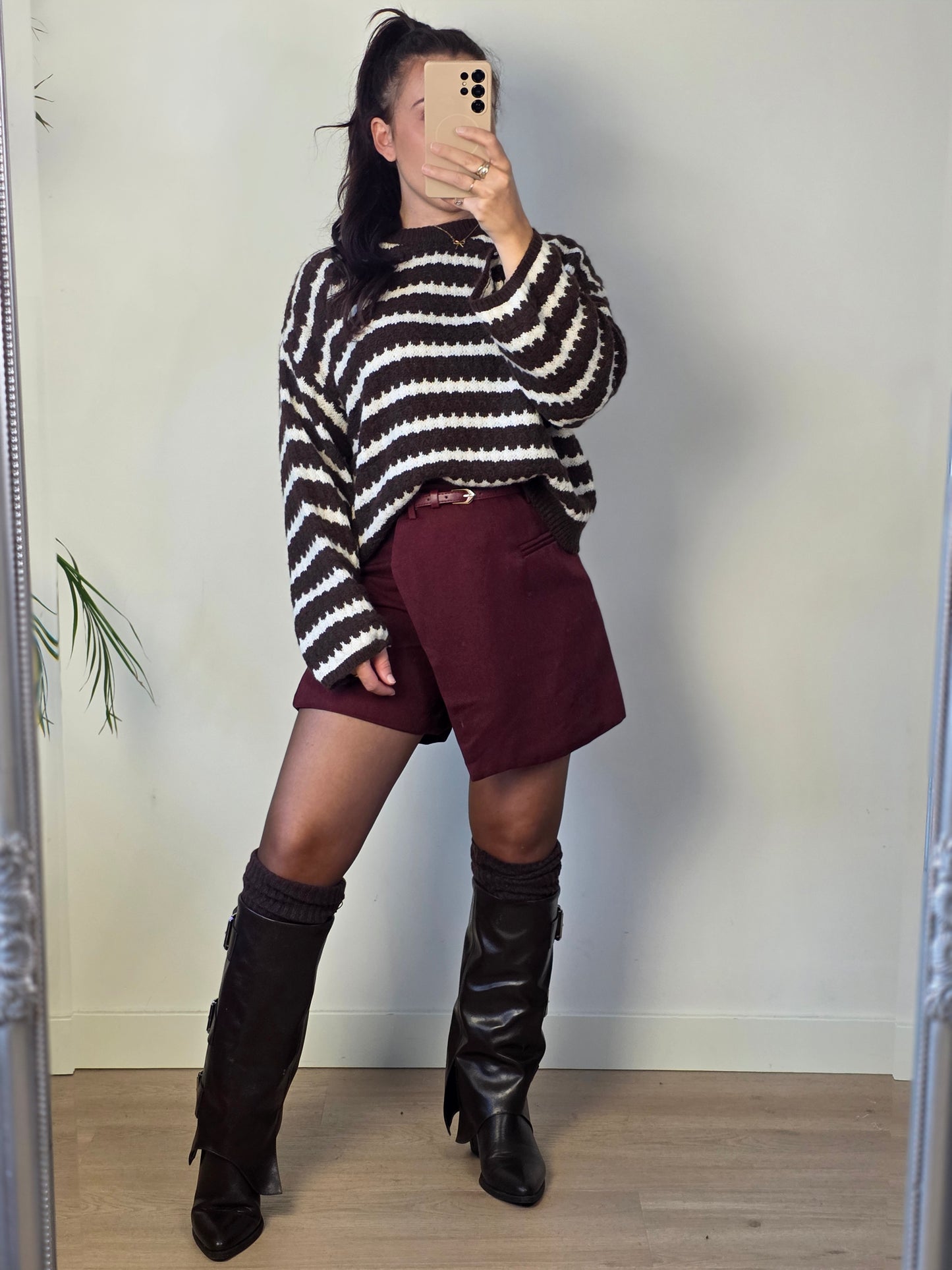 Trui streep choco bruin