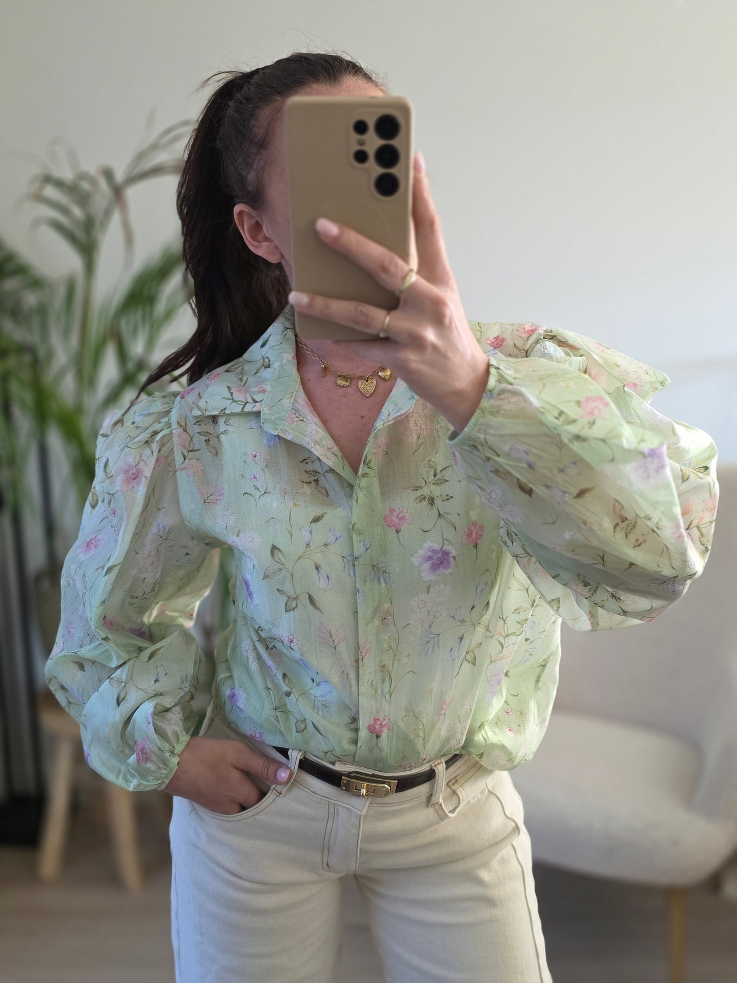 Flower minty green blouse