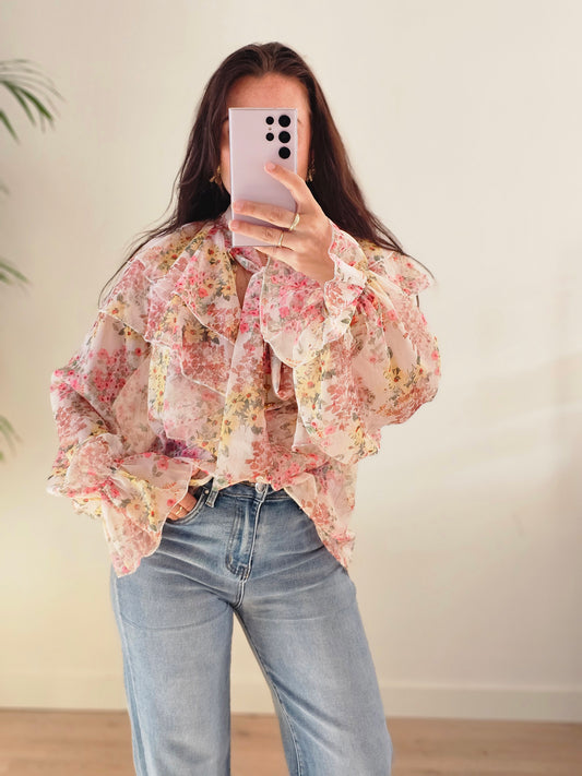 Ruffle flower blouse pastel
