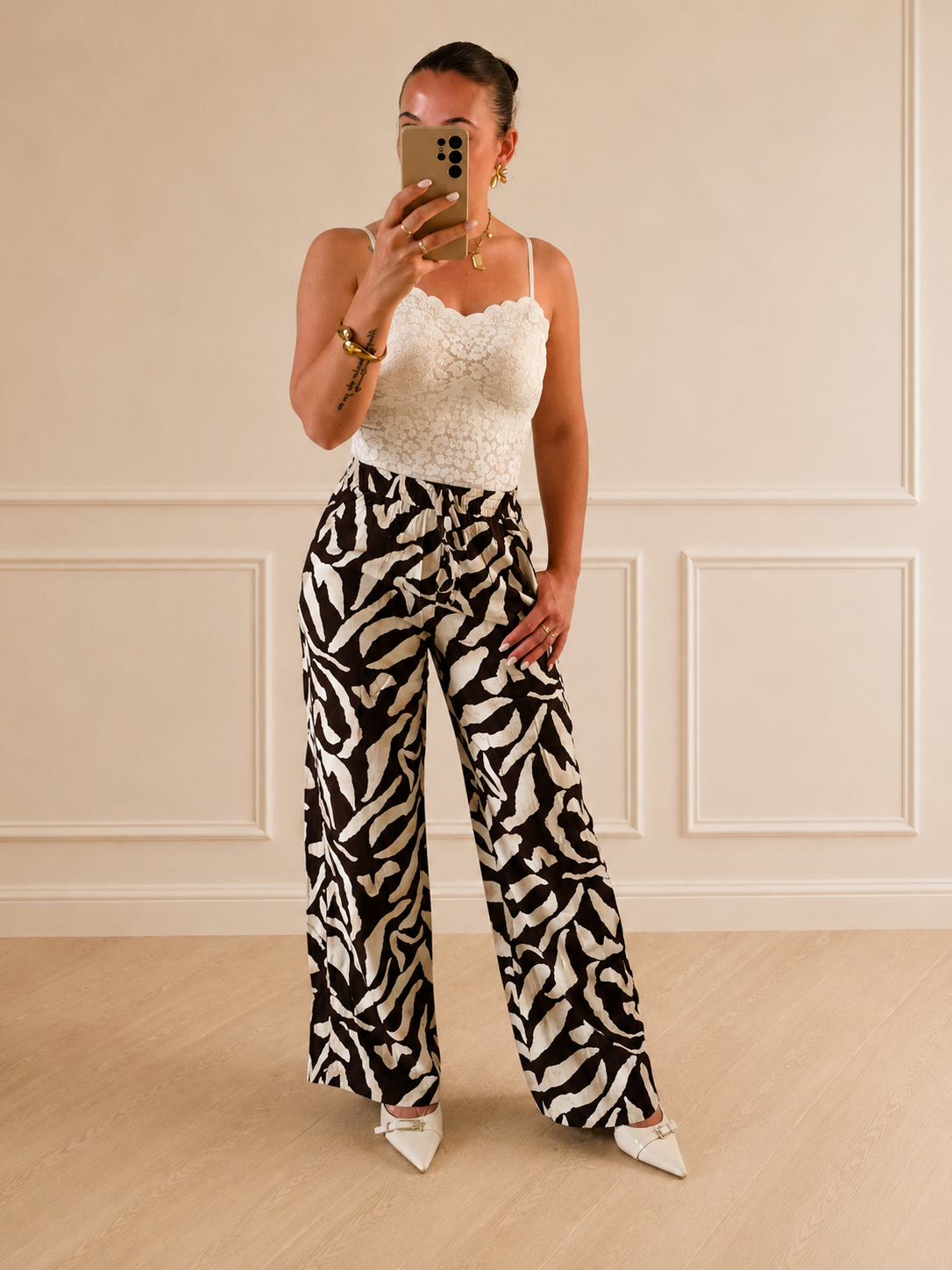 Broek met print bruin