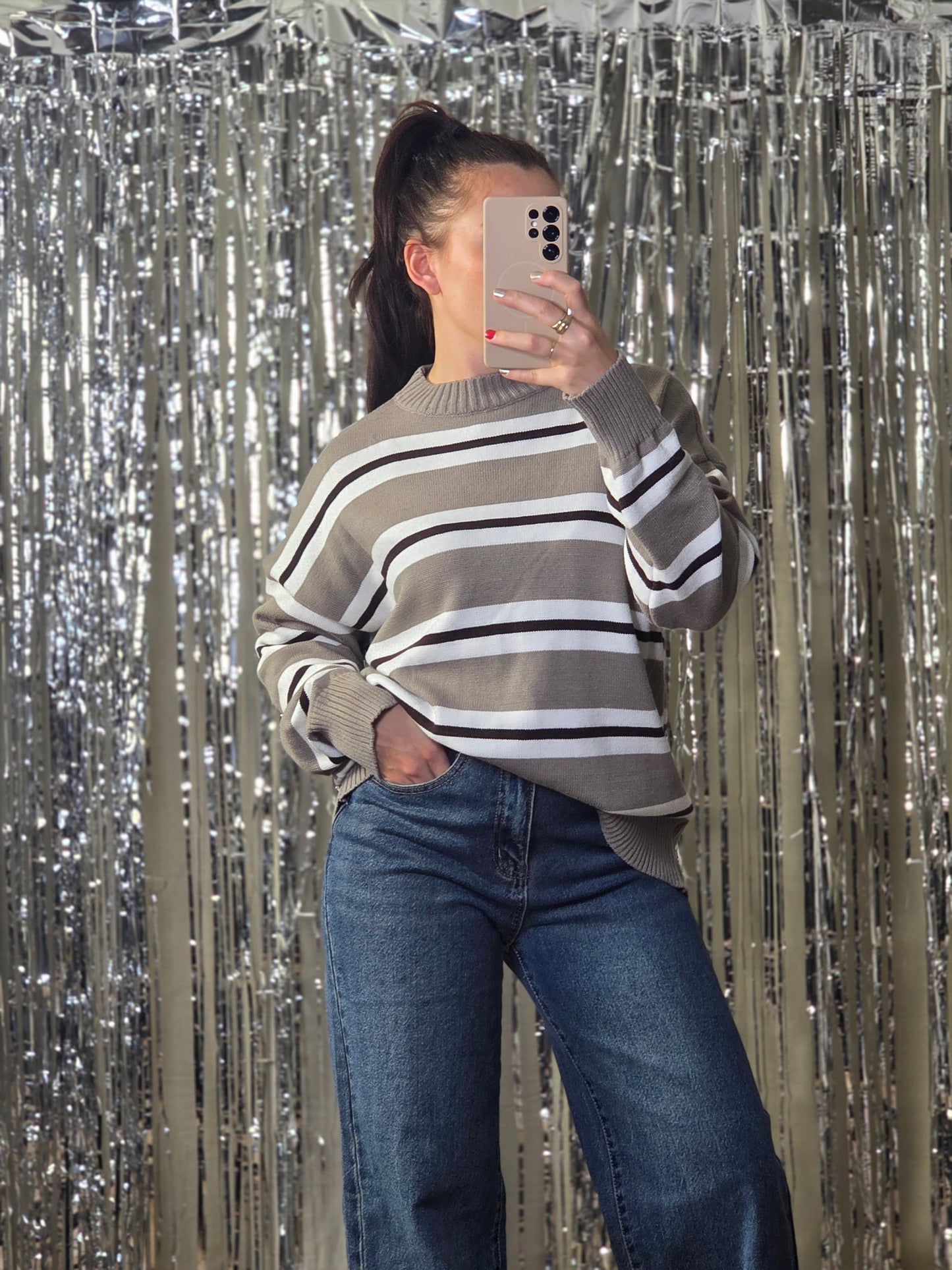 Striped sweater taupe