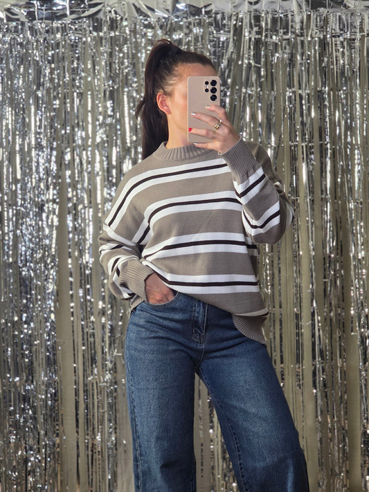 Striped sweater taupe
