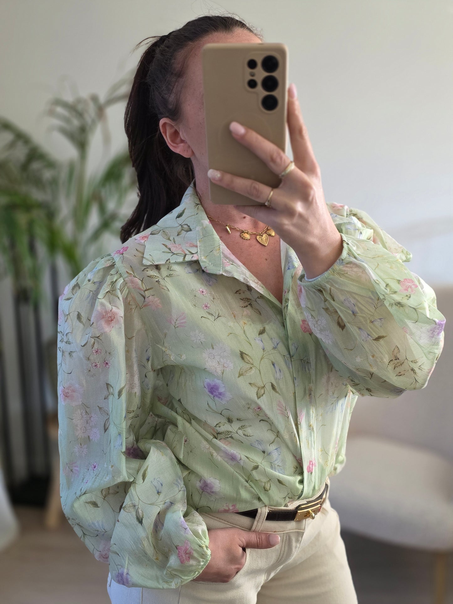 Flower minty green blouse